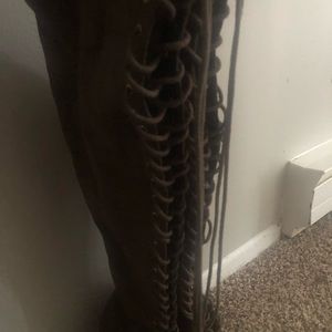 Taupe strap up tall boots